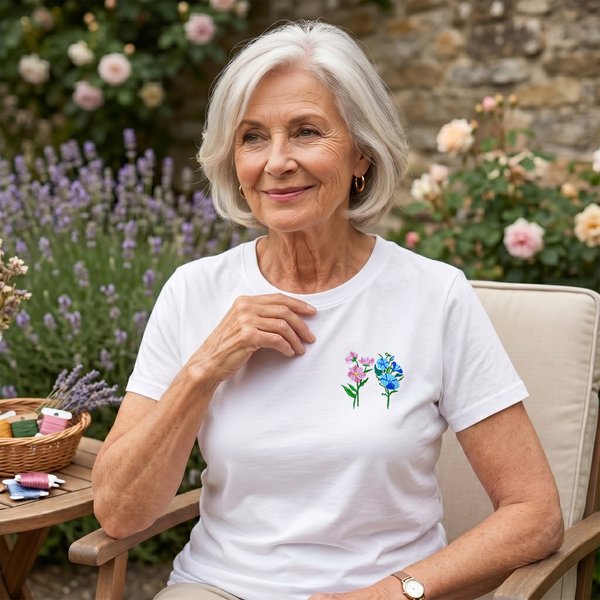 Personalised Multicolour Embroidered Birth Flower 100% Cotton T-shirt Sweatshirt Hoodie Daily Wear Birthday Gift for Mom Grandma