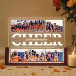Gepersonaliseerde voetbal acryl LED lamp met 6 foto’s tekst en houten basis – cadeau voor coaches en sportliefhebbers