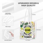 Personalized Tennis Racket Ball Design Large Capacity Tote Bag with Name Daily Use Birthday Gift for Tennis Players