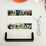 Gepersonaliseerde voetbal acryl LED lamp met 6 foto’s tekst en houten basis – cadeau voor coaches en sportliefhebbers