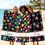 Personalised Colourful Star Oversized Quick Dry Microfiber Beach Towel with Name Beach Pool Party Birthday Gift for Girls Friends