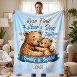 Personalizada Nuestro Primer Día del Padre Manta suave con nombre y año para la familia Decoración del hogar Regalo del Día del Padre para el nuevo papá Recién nacido
