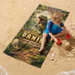 Personalized Jungle Adventure Dinosaur Quick Dry Oversized Beach Towel with Name Travel Essential Summer Vacation Birthday Gift for Kids