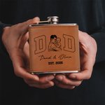 Personalisierte Foto Design 6 oz Edelstahl Schnaps Flachmann mit PU-Lederabdeckung und Name Vatertag Geburtstag Geschenk für Mann