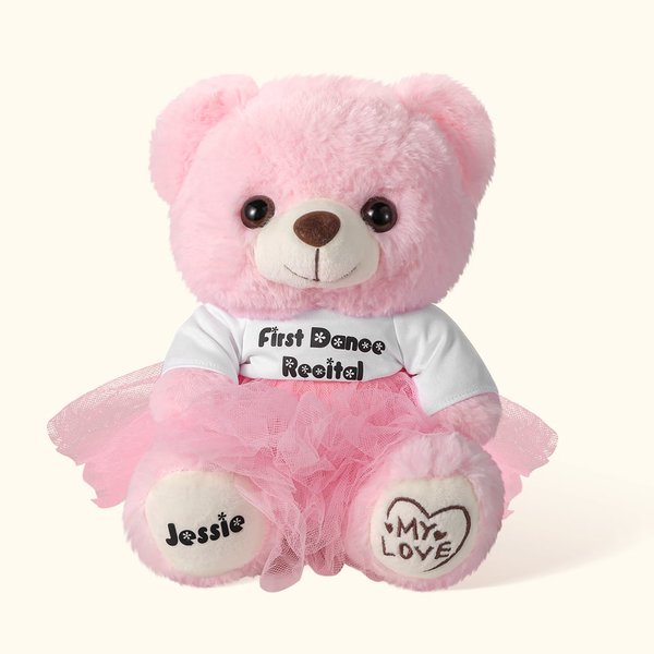 Personalized Cute Plush Dance Bear with Tutu and Text Recital Children's Day Birthday Gift for Ballerina Little Girl