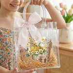 Personalized Cute Birth Flower Fairy Clear Bow Gift Bag with Name Daily Use Birthday Gift for Girls