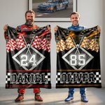 Personalized Racing Checkered Flag Soft Throw Blanket with Name and Number Home Decor Race Day Birthday Gift for Men Race Lovers