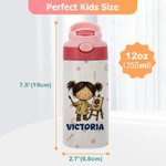 Gepersonaliseerde leuke cartoon professionele karakter 12 oz 16 oz waterfles met naam rietje en handvat terug naar school verjaardagscadeau voor kinderen
