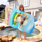 Telo mare oversize personalizzato con nome e disegno animali carini asciugatura rapida regalo per vacanze estive in piscina per ragazzi
