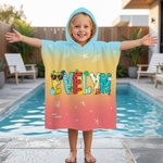 Personalized Summer Theme Doodle Name Quick Dry Hooded Beach Towel with Name Beach Pool Party Birthday Gift for Kids Family