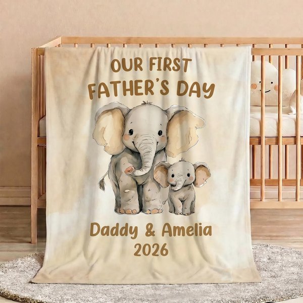 Personalizada Nuestro Primer Día del Padre Manta suave con nombre y año para la familia Decoración del hogar Regalo del Día del Padre para el nuevo papá Recién nacido