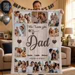 Personalised 10 Family Photos Soft Throw Blanket with 1-8 Names and Text Home Decor Birthday Father's Day Gift for Dad Grandpa