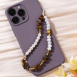 Personalised Tiger-Eye Stone Shell Pearl Bead Phone Charm with Name Phone Accessories Birthday Gift for Friend