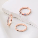 Personalised Zircon Heart Birthstone Engraved Name 3-Layer Stack Sterling Silver Ring Dainty Jewellery Birthday Anniversary Gift for Woman Wife Mother