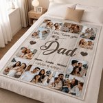 Personalised 10 Family Photos Soft Throw Blanket with 1-8 Names and Text Home Decor Birthday Father's Day Gift for Dad Grandpa