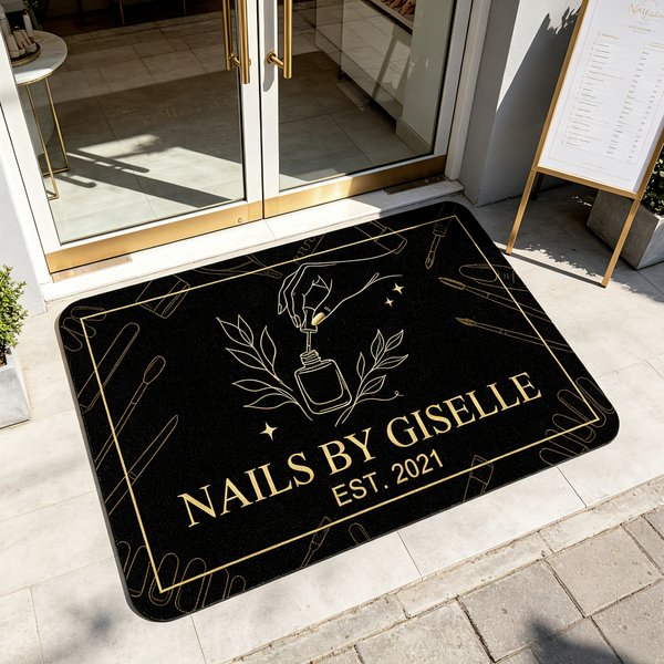 Paillasson papillon doré personnalisé avec texte et date Accessoire de studio d'ongles Cadeau d'ouverture pour artiste d'ongles