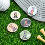 Personalised Striped Watercolour Golf Clubs Theme Ball Marker Magnetic Hat Clip with Name Sport Accessories Gift for Women Golf Lovers