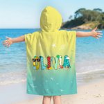 Personalized Summer Theme Doodle Name Quick Dry Hooded Beach Towel with Name Beach Pool Party Birthday Gift for Kids Family
