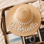 Gepersonaliseerde geborduurde naam ontwerp stro hoed met kralen dagelijks gebruik zomer strand vakantie Gift voor vrouwen