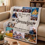 Personalised 10 Family Photos Soft Throw Blanket with 1-8 Names and Text Home Decor Birthday Father's Day Gift for Dad Grandpa
