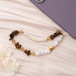 Personalised Tiger-Eye Stone Shell Pearl Bead Phone Charm with Name Phone Accessories Birthday Gift for Friend