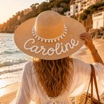 Gepersonaliseerde geborduurde naam ontwerp stro hoed met kralen dagelijks gebruik zomer strand vakantie Gift voor vrouwen