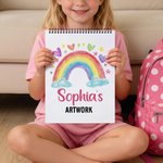 Personalized Meadow Rainbow Mermaid Sketchbook with Name and 50/100 Pages Daily Drawing Art Birthday Gift for Boys Girls