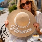 Gepersonaliseerde geborduurde naam ontwerp stro hoed met kralen dagelijks gebruik zomer strand vakantie Gift voor vrouwen