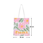 Personalisierte Bunte-Blumen Große Canvas Tragetasche mit Namen Alltag Urlaub Geburtstag Jahrestag Geschenk für Damen Mädchen