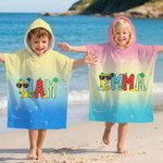 Personalized Summer Theme Doodle Name Quick Dry Hooded Beach Towel with Name Beach Pool Party Birthday Gift for Kids Family