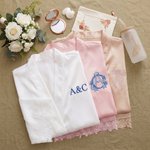 Personalized Embroidered Monogram Satin Lace-Trim Robe Bridal Shower Bachelorette Party Gift for Bridal Bridesmaid