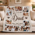 Personalised 10 Family Photos Soft Throw Blanket with 1-8 Names and Text Home Decor Birthday Father's Day Gift for Dad Grandpa