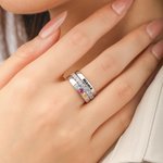 Personalised Zircon Heart Birthstone Engraved Name 3-Layer Stack Sterling Silver Ring Dainty Jewellery Birthday Anniversary Gift for Woman Wife Mother