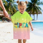 Personalized Summer Theme Doodle Name Quick Dry Hooded Beach Towel with Name Beach Pool Party Birthday Gift for Kids Family