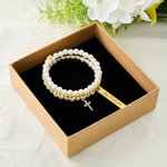 Henkilökohtainen Pearl Rhinestone Cross Bouquet Charm teksti Anniversary Bridal Shower häät lahja morsian