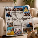 Personalised 10 Family Photos Soft Throw Blanket with 1-8 Names and Text Home Decor Birthday Father's Day Gift for Dad Grandpa