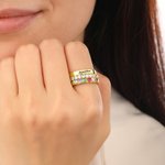 Personalised Zircon Heart Birthstone Engraved Name 3-Layer Stack Sterling Silver Ring Dainty Jewellery Birthday Anniversary Gift for Woman Wife Mother