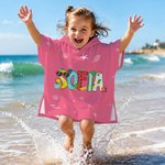 Personalized Summer Theme Doodle Name Quick Dry Hooded Beach Towel with Name Beach Pool Party Birthday Gift for Kids Family