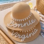 Gepersonaliseerde geborduurde naam ontwerp stro hoed met kralen dagelijks gebruik zomer strand vakantie Gift voor vrouwen