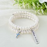 Henkilökohtainen Pearl Rhinestone Cross Bouquet Charm teksti Anniversary Bridal Shower häät lahja morsian