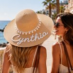 Gepersonaliseerde geborduurde naam ontwerp stro hoed met kralen dagelijks gebruik zomer strand vakantie Gift voor vrouwen