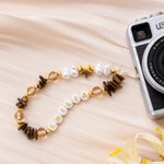 Personalised Tiger-Eye Stone Shell Pearl Bead Phone Charm with Name Phone Accessories Birthday Gift for Friend