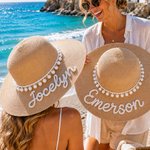Gepersonaliseerde geborduurde naam ontwerp stro hoed met kralen dagelijks gebruik zomer strand vakantie Gift voor vrouwen