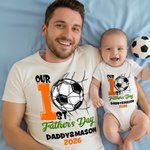 Personalisierte Unsere erste Vatertag Baseball Sport 100% Baumwolle Baby Bodysuit T-Shirt Passende Outfit mit Namen und Jahr Vatertag Geschenk für Papa Baby