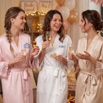 Personalized Embroidered Monogram Satin Lace-Trim Robe Bridal Shower Bachelorette Party Gift for Bridal Bridesmaid