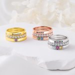 Personalised Zircon Heart Birthstone Engraved Name 3-Layer Stack Sterling Silver Ring Dainty Jewellery Birthday Anniversary Gift for Woman Wife Mother