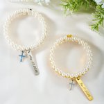 Henkilökohtainen Pearl Rhinestone Cross Bouquet Charm teksti Anniversary Bridal Shower häät lahja morsian