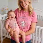 From My Arms to My Heart - Personalized Mom Baby Animal Floral Heart T-Shirt Bodysuit Matching Set First Mother’s Day Gift