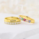 Personalised Zircon Heart Birthstone Engraved Name 3-Layer Stack Sterling Silver Ring Dainty Jewellery Birthday Anniversary Gift for Woman Wife Mother