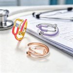 Personalized Multicolor Enamel Stethoscope Heart Birthstone Ring Nurses Week Appreciation Gift for Nurse Doctor Medical Staff
